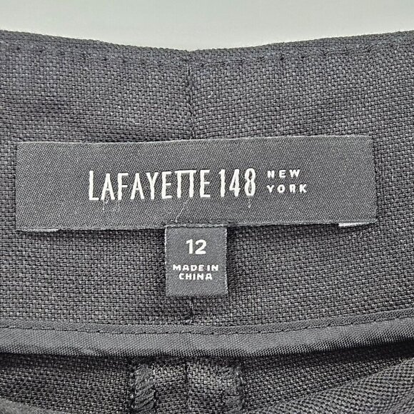 Lafayette 148 Stanton Linen Pants Black Women’s Size 12 Straight Leg Minimalist - Picture 6 of 12